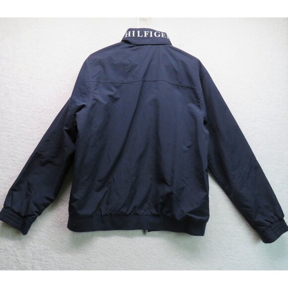 Tommy Hilfiger Jacket Mens Size Large Blue Full Zip Vintage Spellout Hidden Hood - Picture 4 of 12